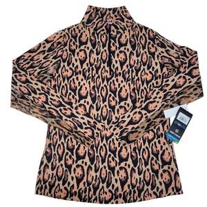 IBKUL Top Womens XS Leopard Long Sleeve Mock Neck Golf Shirt UPF 50 Athleisure